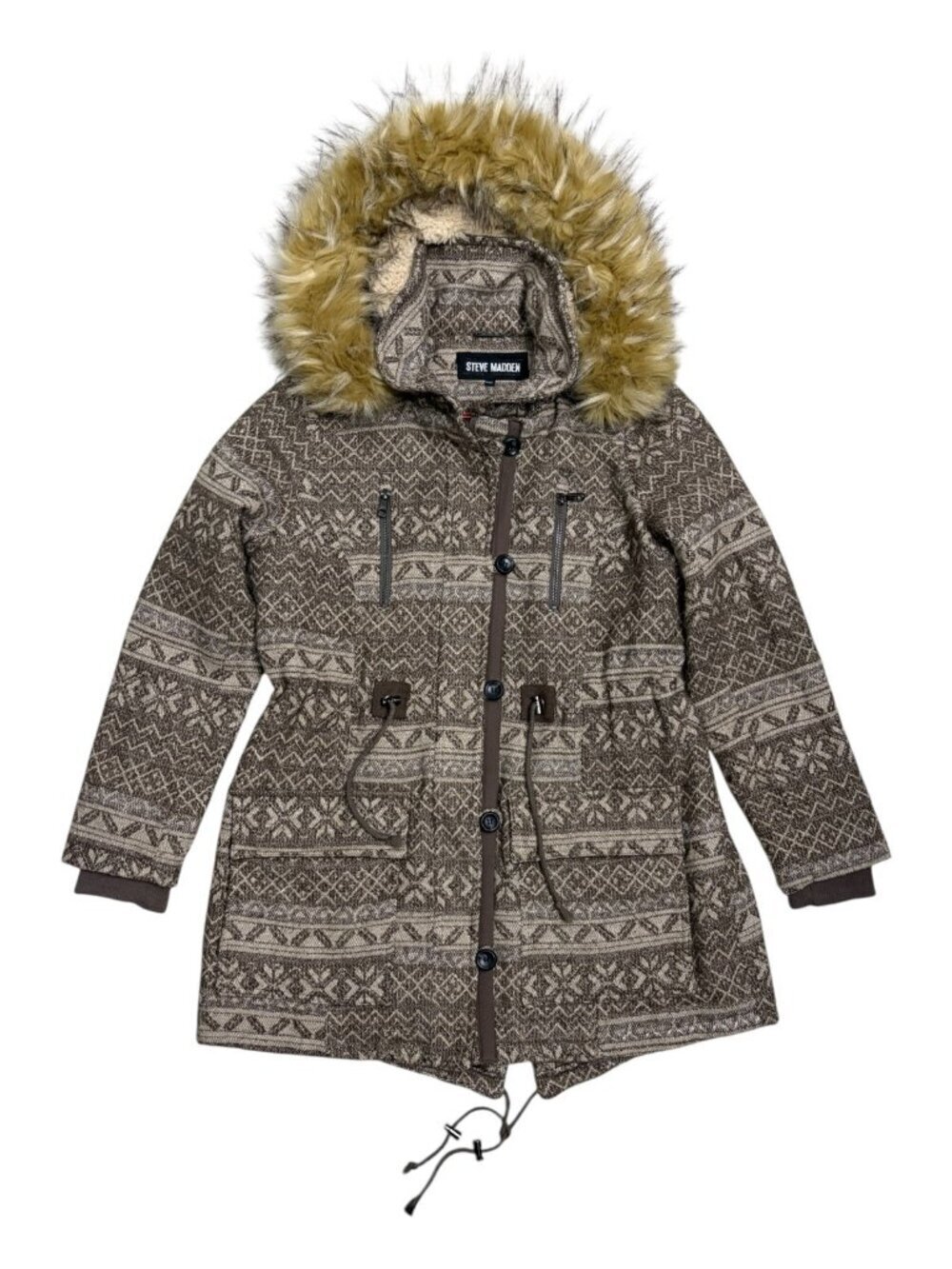 STEVE MADDEN Faux Fur Wool Blend Winter Parka Jacket Coat Womens Medium